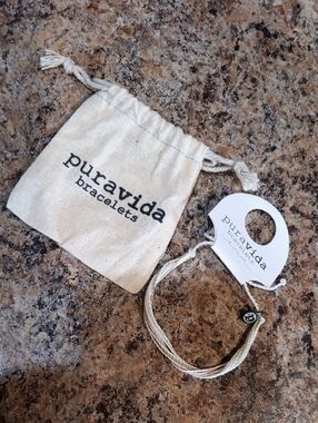 Pura Vida Cream Braided Twine Bracelet with Logo Charm